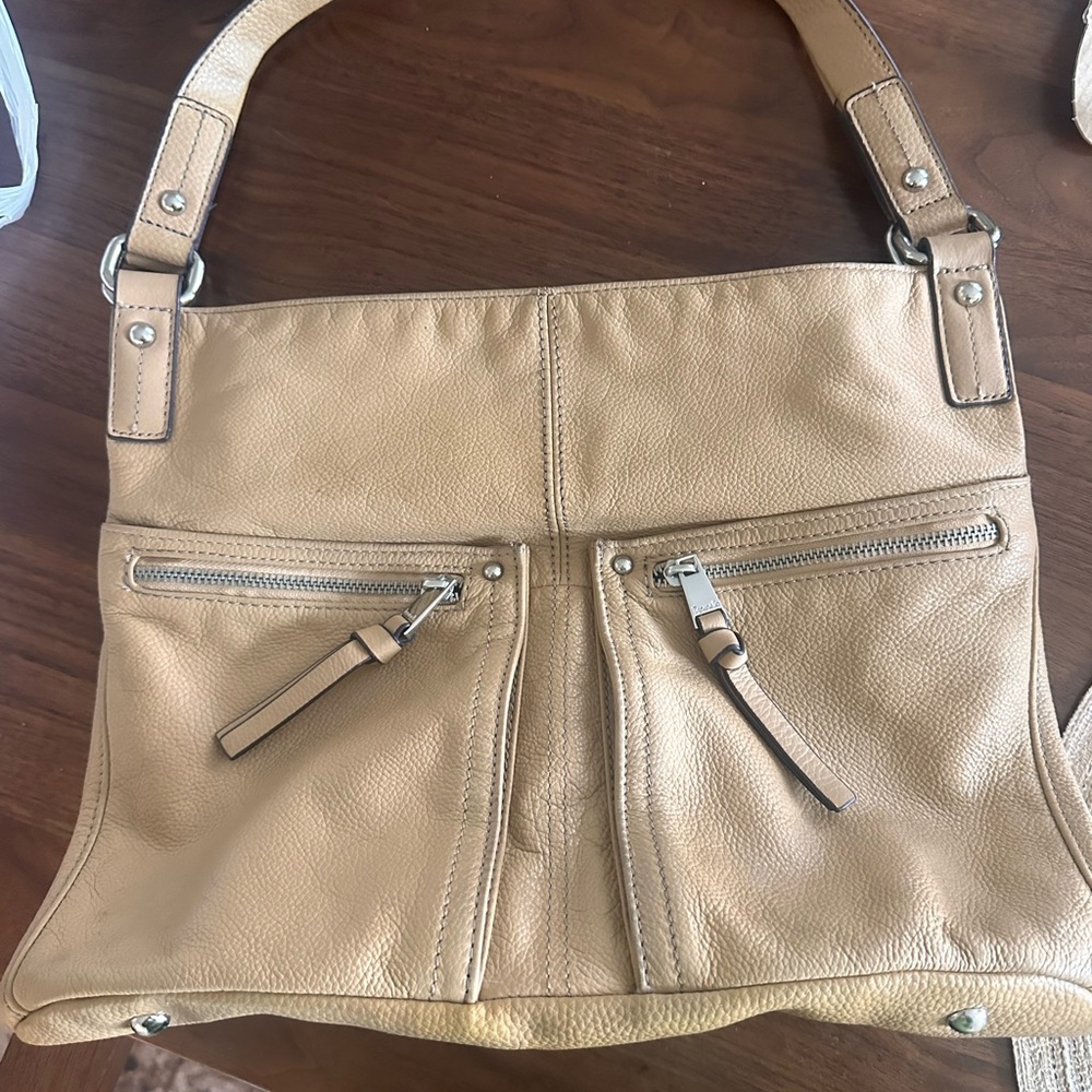 Tignanello Beige Leather Shoulder Bag